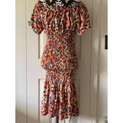 Shein Women's Floral Off-Shoulder Puff Sleeve Dress Size M Multicolor - Thumbnail 8