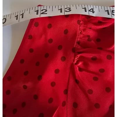 A New Day Red Polka Dot Tie Front Peplum Blouse XS Short Sleeve V-Neck Top - Thumbnail 5