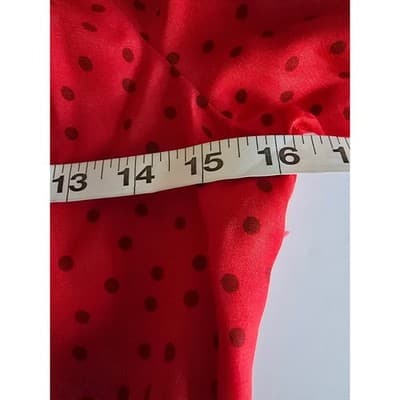 A New Day Red Polka Dot Tie Front Peplum Blouse XS Short Sleeve V-Neck Top - Thumbnail 6