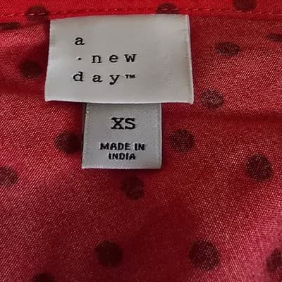 A New Day Red Polka Dot Tie Front Peplum Blouse XS Short Sleeve V-Neck Top - Thumbnail 3
