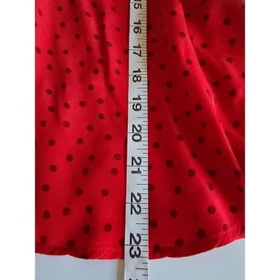 A New Day Red Polka Dot Tie Front Peplum Blouse XS Short Sleeve V-Neck Top - Thumbnail 7