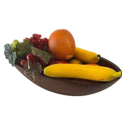Vintage Dark Wood Oval Fruit Bowl with Realistic Artificial Fruit Centerpiece - Thumbnail 5