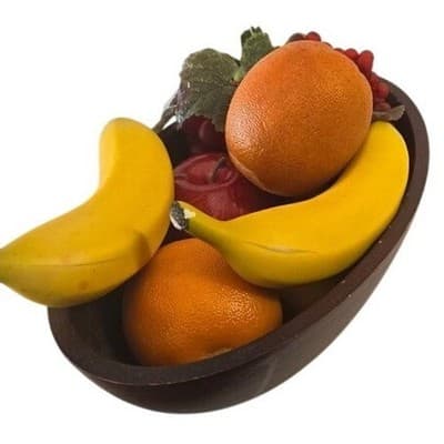 Vintage Dark Wood Oval Fruit Bowl with Realistic Artificial Fruit Centerpiece - Thumbnail 4