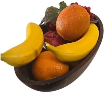 Vintage Dark Wood Oval Fruit Bowl with Realistic Artificial Fruit Centerpiece - Thumbnail 2