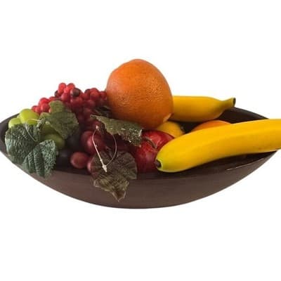 Vintage Dark Wood Oval Fruit Bowl with Realistic Artificial Fruit Centerpiece - Thumbnail 7