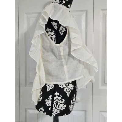 Joie Ivory Cotton Crochet Lace Ruffle Flutter Sleeve Peplum Blouse Top Large - Thumbnail 9