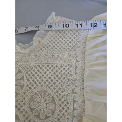 Joie Ivory Cotton Crochet Lace Ruffle Flutter Sleeve Peplum Blouse Top Large - Thumbnail 6