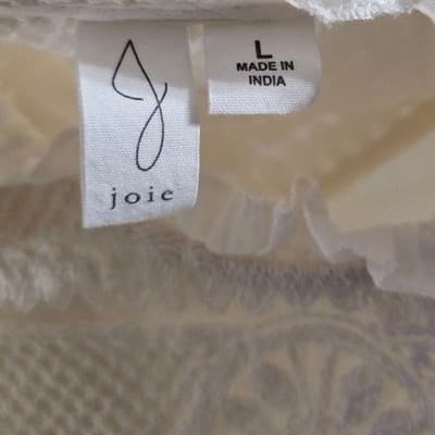 Joie Ivory Cotton Crochet Lace Ruffle Flutter Sleeve Peplum Blouse Top Large - Thumbnail 3