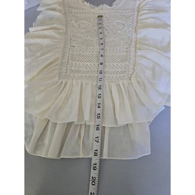 Joie Ivory Cotton Crochet Lace Ruffle Flutter Sleeve Peplum Blouse Top Large - Thumbnail 8