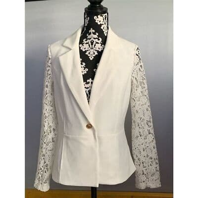 Dennis Basso Women's Ivory Lace Sleeve Blazer Jacket Size 4 US - Image 1