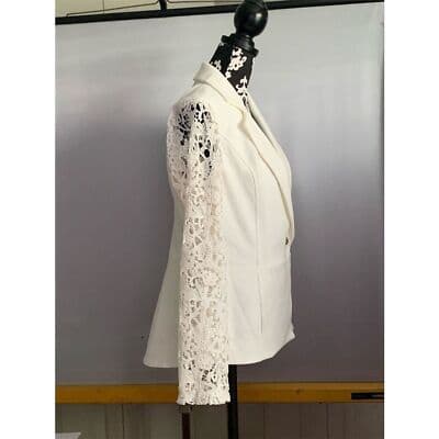Dennis Basso Women's Ivory Lace Sleeve Blazer Jacket Size 4 US - Thumbnail 3