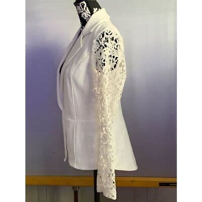 Dennis Basso Women's Ivory Lace Sleeve Blazer Jacket Size 4 US - Thumbnail 2