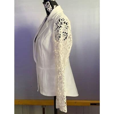 Dennis Basso Women's Ivory Lace Sleeve Blazer Jacket Size 4 US - Thumbnail 4