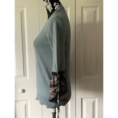 LOFT Women's Blue Paisley Bell Sleeve Pullover Sweater Size S Petite - Thumbnail 11