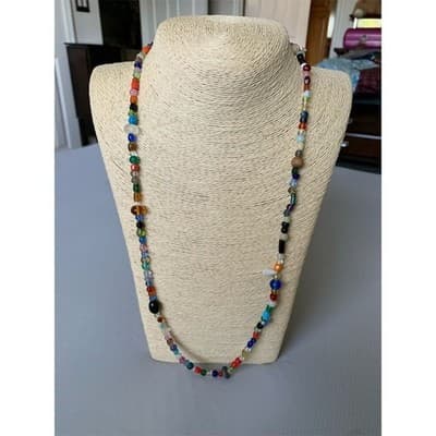 Vintage Multicolor Glass Bead Long Necklace 27" - Thumbnail 3