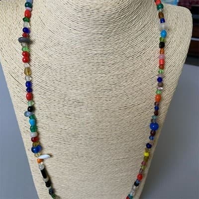 Vintage Multicolor Glass Bead Long Necklace 27" - Thumbnail 2