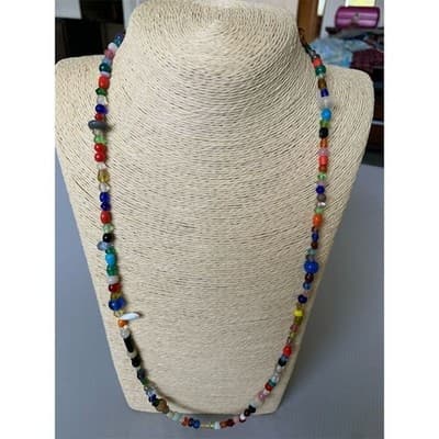 Vintage Multicolor Glass Bead Long Necklace 27" - Thumbnail 5