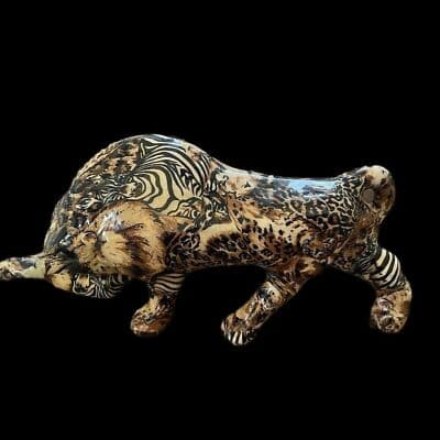Vintage Porcelain Patchworks Safari Bull Figurine 12" x 4" x 5 3/4" - Thumbnail 5