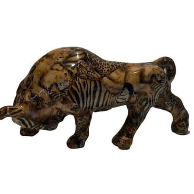Vintage Porcelain Patchworks Safari Bull Figurine 12" x 4" x 5 3/4" - Image 1