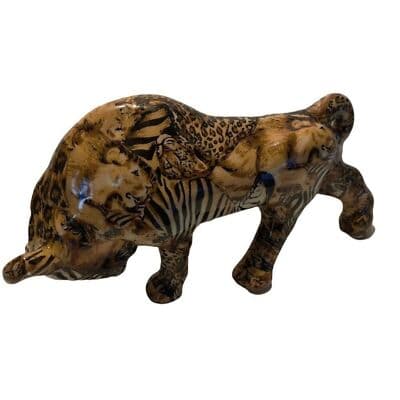 Vintage Porcelain Patchworks Safari Bull Figurine 12" x 4" x 5 3/4" - Thumbnail 4