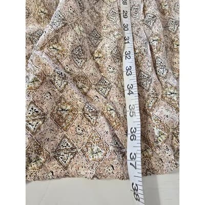 Sunner Silk Crochet Bib Shift Dress Geometric Diamond Print Tan Brown Medium - Thumbnail 5