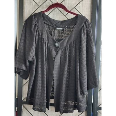 Avenue Black Lace Open Front Cardigan Sweater 18 20 - Image 1