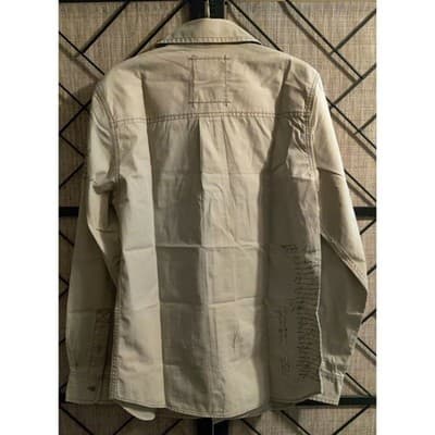 Mens Khaki Long Sleeve Button Down Shirt Script Print Casual Top Size Large - Thumbnail 2