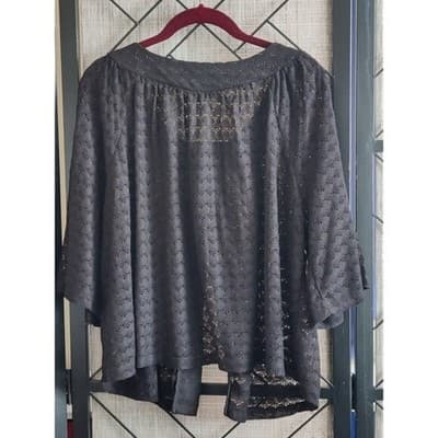 Avenue Black Lace Open Front Cardigan Sweater 18 20 - Thumbnail 2