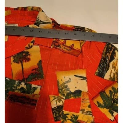 Joe Marlin Mens Aloha Hawaiian Shirt Tropical Beach Scene Red Size L - Thumbnail 5