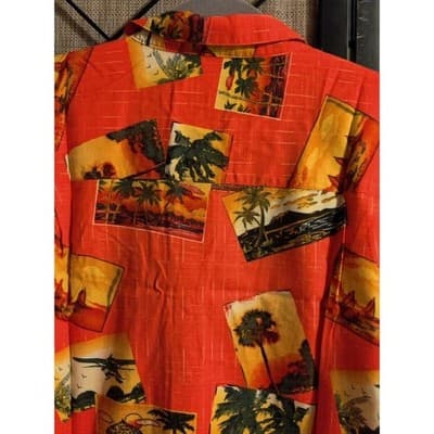 Joe Marlin Mens Aloha Hawaiian Shirt Tropical Beach Scene Red Size L - Thumbnail 8