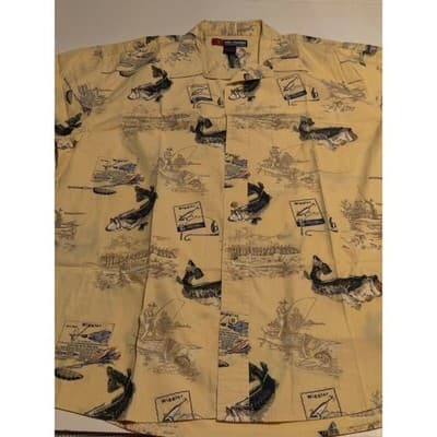 Reel Legends Performance Clothing Mens XL Yellow Fish Print Short Sleeve Button - Thumbnail 8