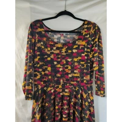 Ny Collection 3/4 Sleeve Printed Scoop Neck Dress Multicolor Womens - Thumbnail 2
