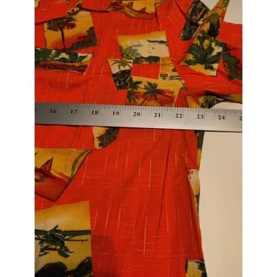 Joe Marlin Mens Aloha Hawaiian Shirt Tropical Beach Scene Red Size L - Thumbnail 6