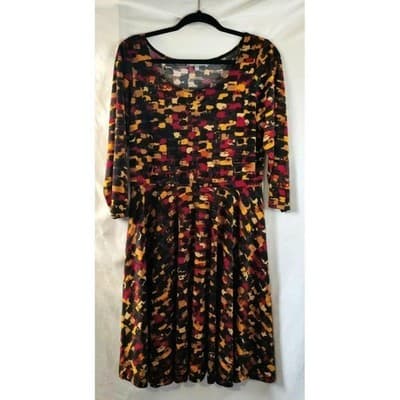 Ny Collection 3/4 Sleeve Printed Scoop Neck Dress Multicolor Womens - Image 1