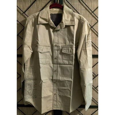 Mens Khaki Long Sleeve Button Down Shirt Script Print Casual Top Size Large - Thumbnail 19