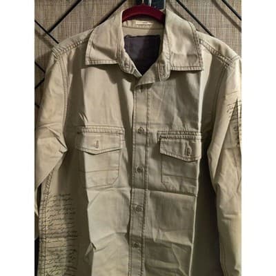 Mens Khaki Long Sleeve Button Down Shirt Script Print Casual Top Size Large - Thumbnail 16
