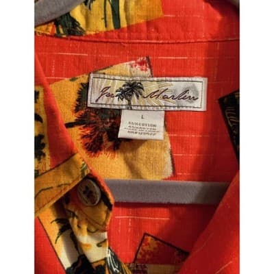 Joe Marlin Mens Aloha Hawaiian Shirt Tropical Beach Scene Red Size L - Thumbnail 3