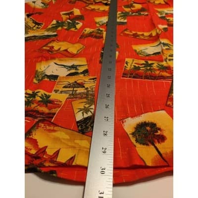 Joe Marlin Mens Aloha Hawaiian Shirt Tropical Beach Scene Red Size L - Thumbnail 7