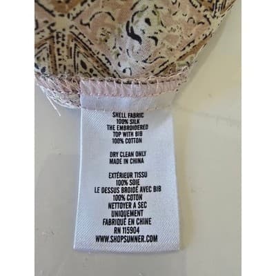 Sunner Silk Crochet Bib Shift Dress Geometric Diamond Print Tan Brown Medium - Thumbnail 4