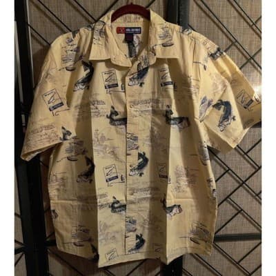 Reel Legends Performance Clothing Mens XL Yellow Fish Print Short Sleeve Button - Image 1