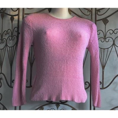 PANDEMONIUM Pink Fuzzy Knit Crew Neck Long Sleeve Sweater Top Size S - Image 1