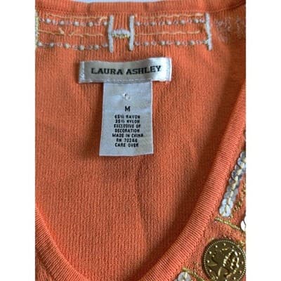Laura Ashley Orange Beaded V Neck Sleeveless Sweater Tank Top Women's Medium - Thumbnail 4