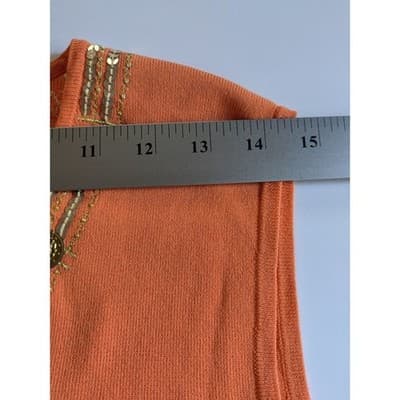 Laura Ashley Orange Beaded V Neck Sleeveless Sweater Tank Top Women's Medium - Thumbnail 6