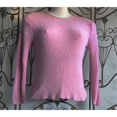 PANDEMONIUM Pink Fuzzy Knit Crew Neck Long Sleeve Sweater Top Size S - Thumbnail 2