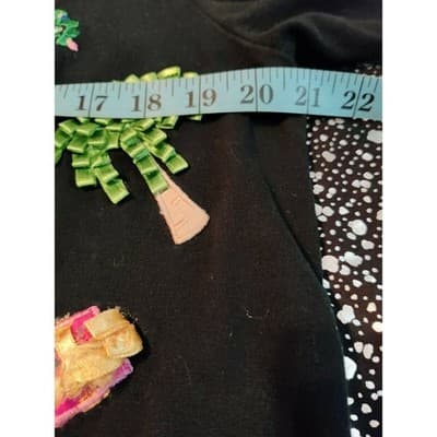 Black Holiday Palm Tree Gift Applique Cardigan Sweater Womens - Thumbnail 6