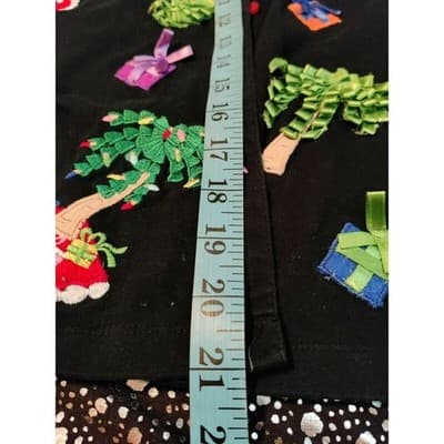 Black Holiday Palm Tree Gift Applique Cardigan Sweater Womens - Thumbnail 4
