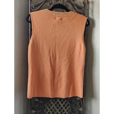 Laura Ashley Orange Beaded V Neck Sleeveless Sweater Tank Top Women's Medium - Thumbnail 2