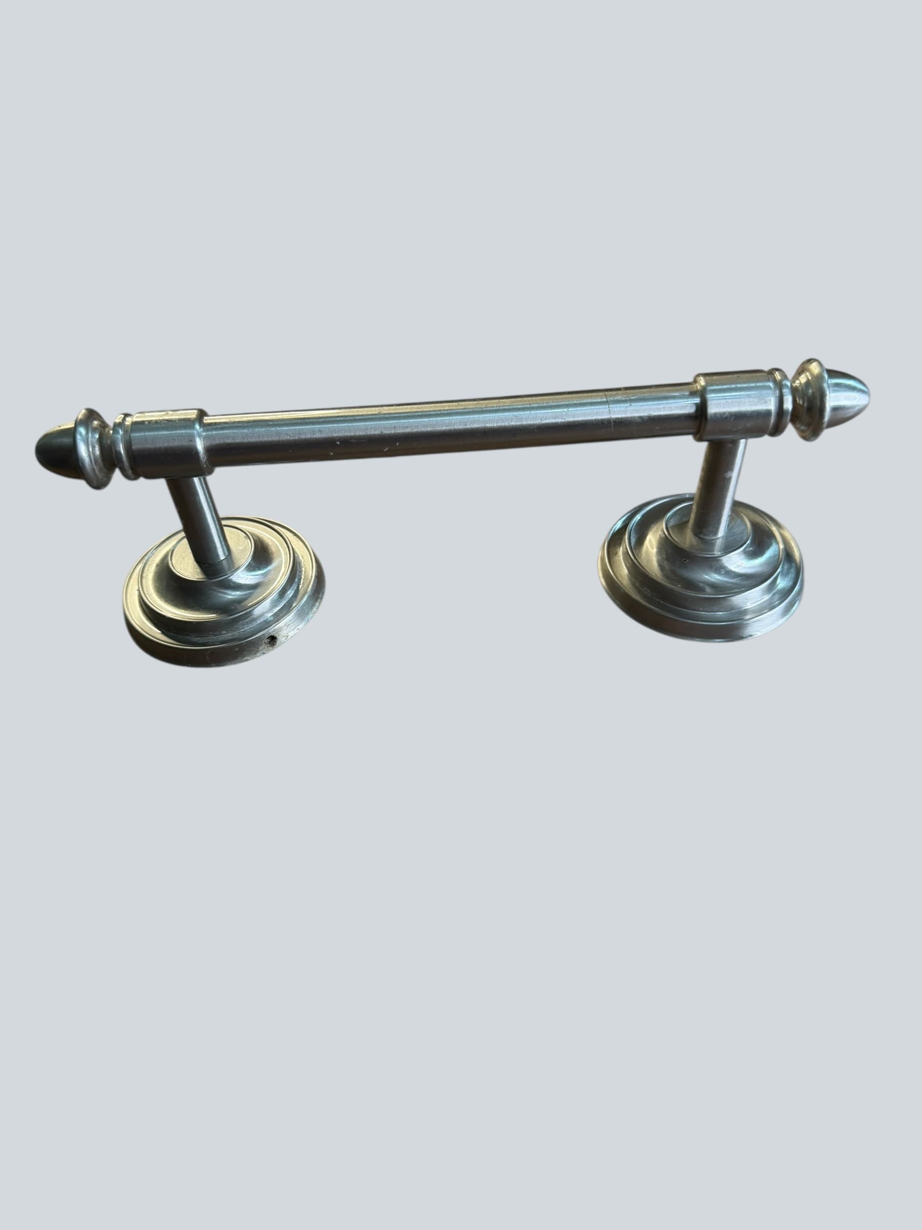 Brushed Nickel Toilet Paper Holder Acorn Finial Stepped Base Wall Mount Bath - Image 1