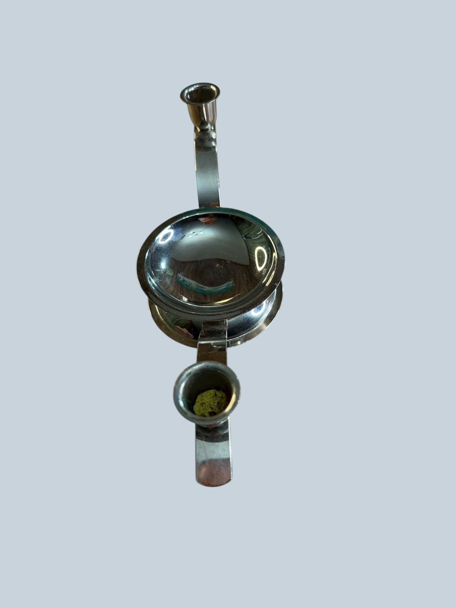 Silver Chrome 2-Arm Candleholder Candelabra Art Deco Modern Dome Base Double - Thumbnail 2