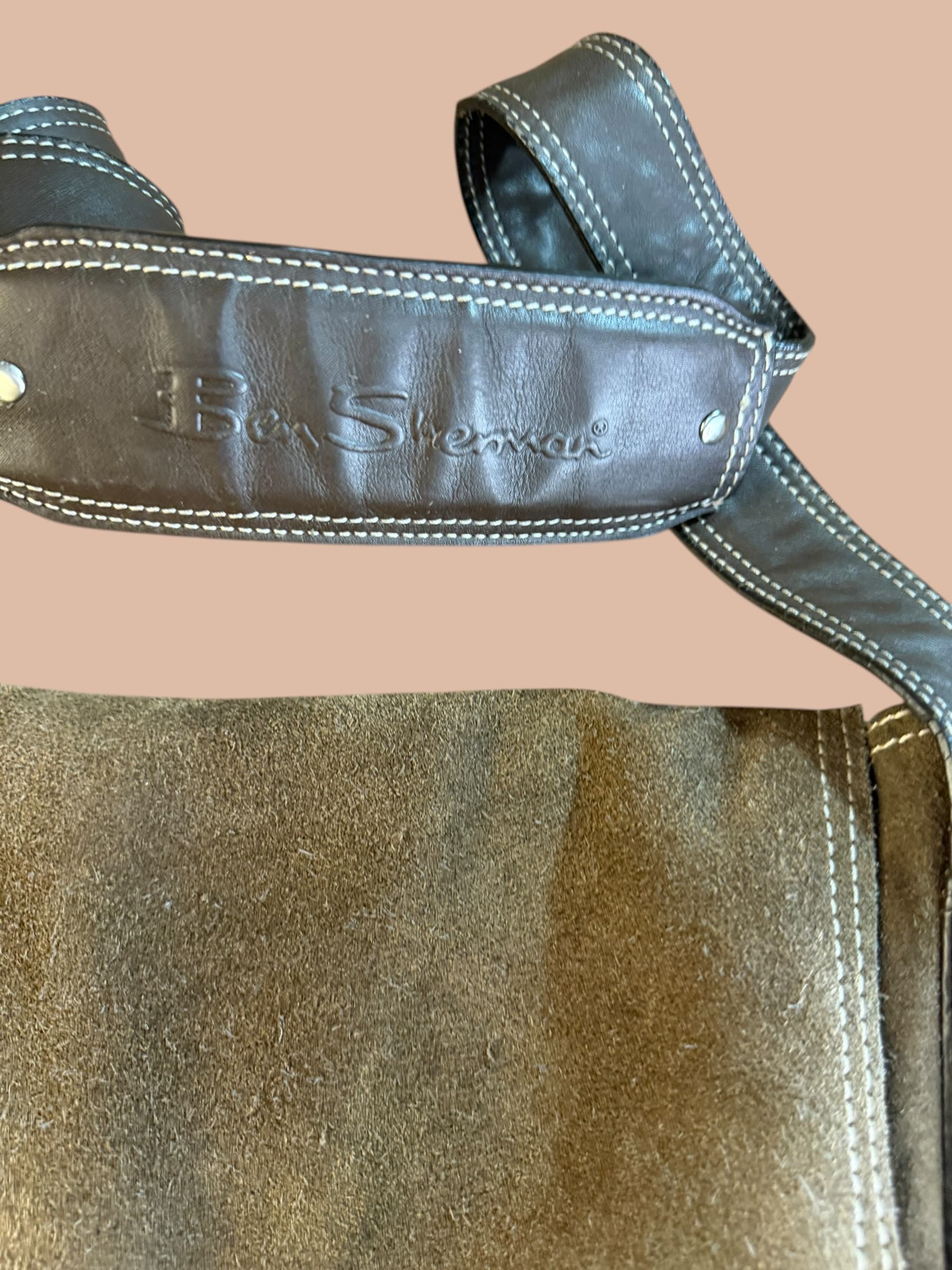 Ben Sherman Brown Suede Leather Crossbody Messenger Shoulder Bag Flap Vintage - Thumbnail 6